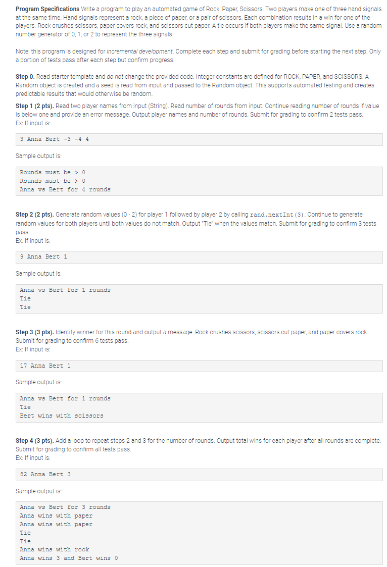 In java please Program Specifications Write a