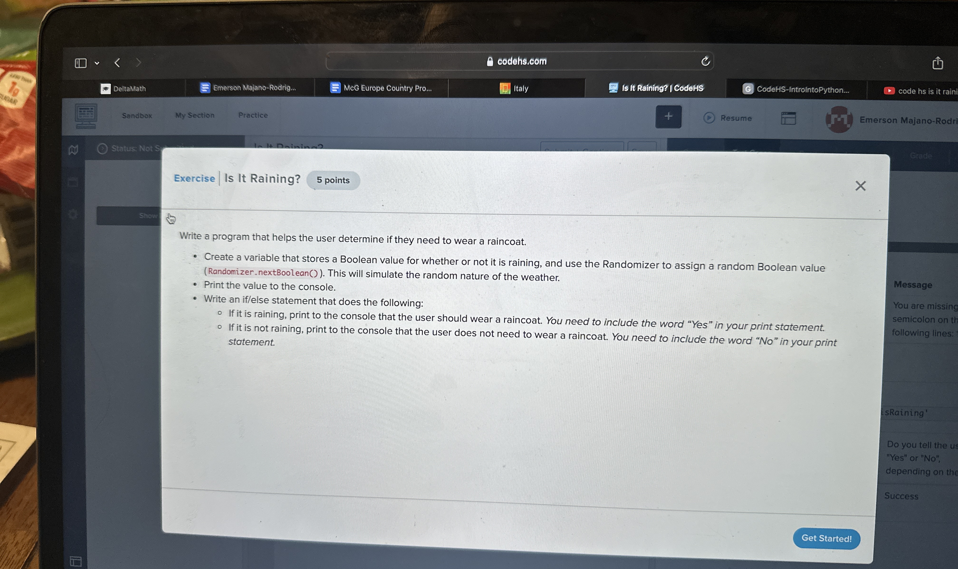 codehs.com DeltaMath Emerson Majano - Rodrig...