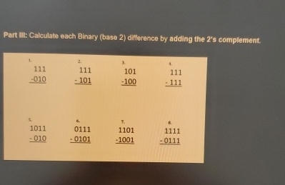 Part III: Calculate each Binary ( base 2 )