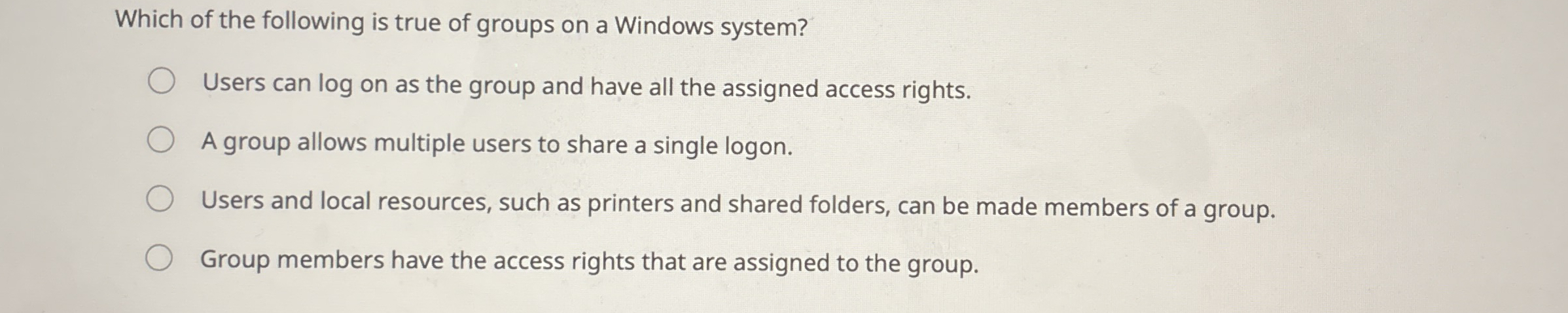 Which of the following is true of groups on a