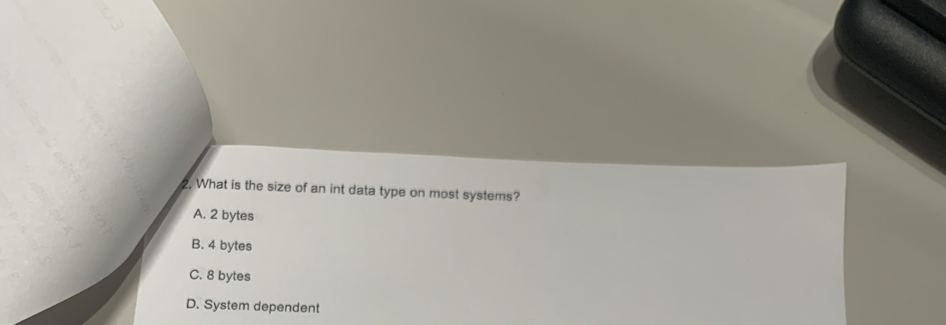 What is the size of an int data type on most