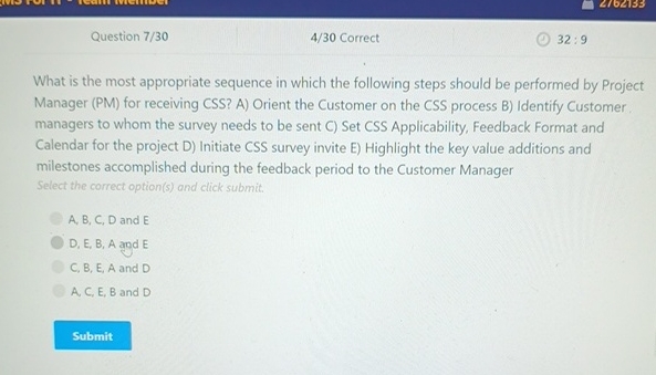 Question 7 / 3 0 AB , C , D and ED , E . B . A