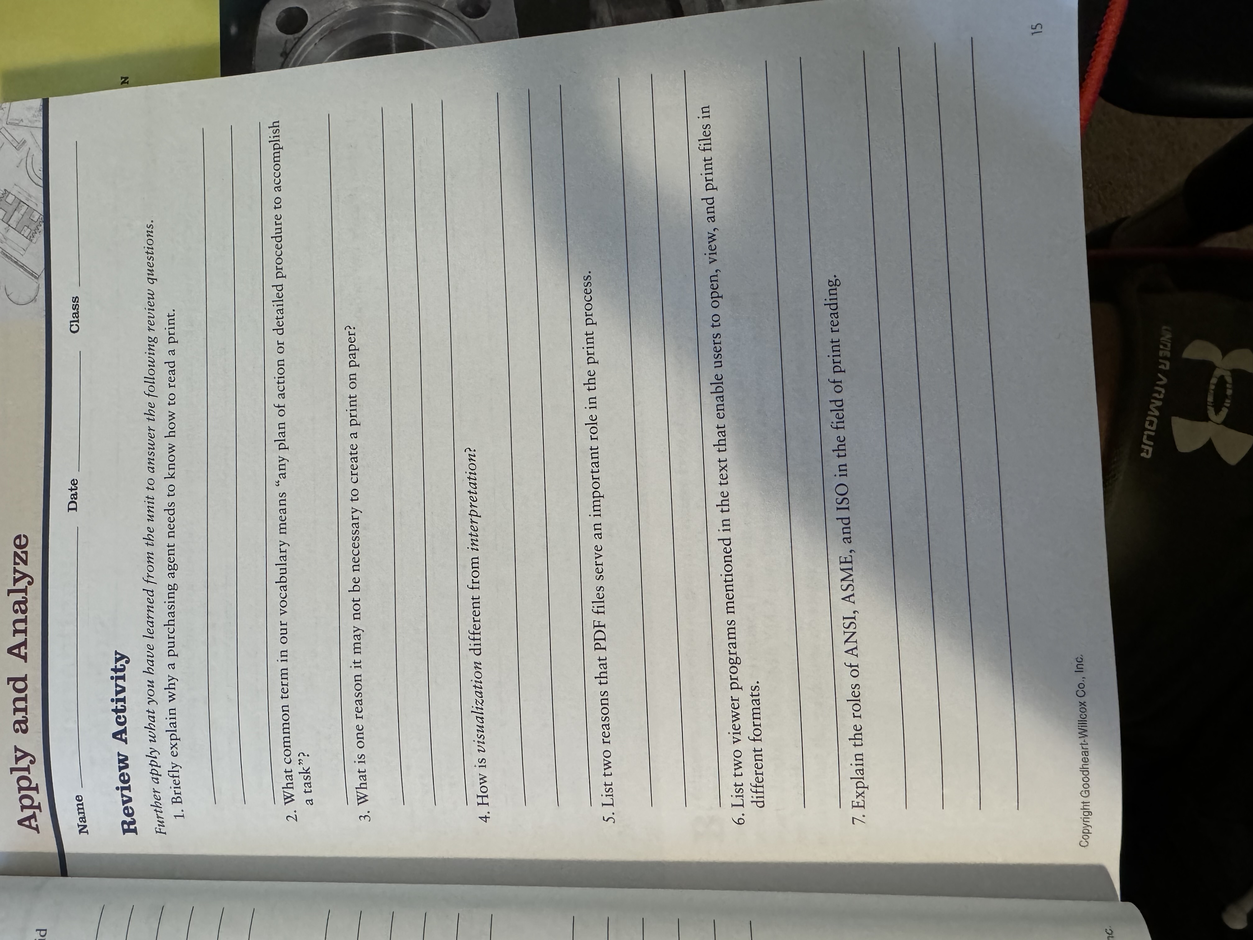 Name Date Class Review Activity Further apply