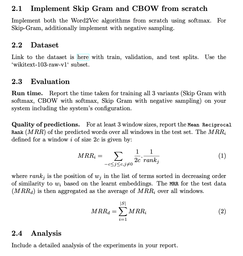 2 2 . 1 Implement Skip Gram and CBOW from scratch