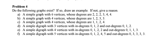 Problem 4 Do the following graphs exist? If so ,