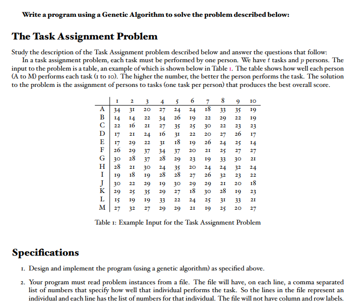 Specifications I. Design and implement the