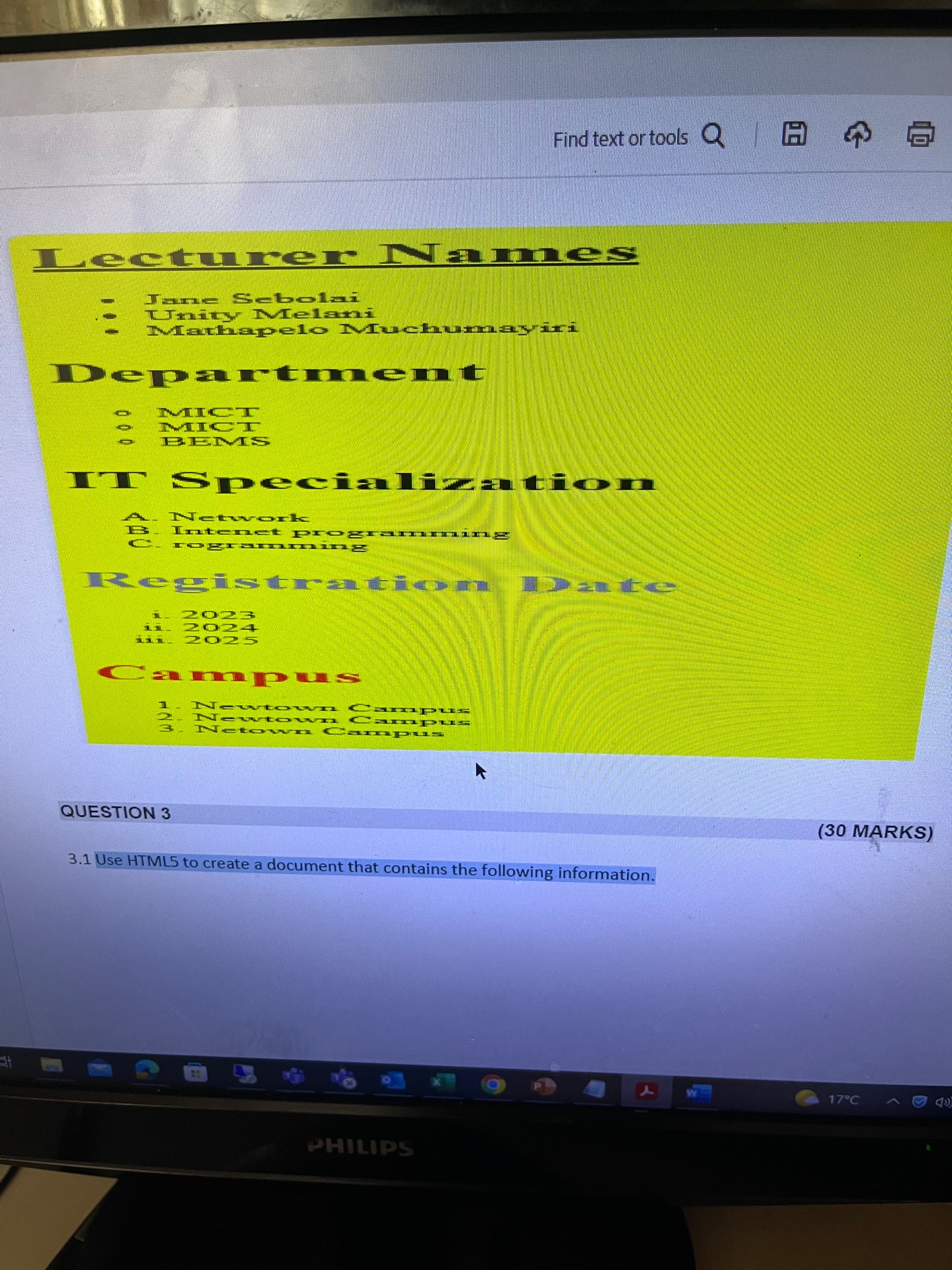3 . 1 Use HTML 5 code to a document that contains