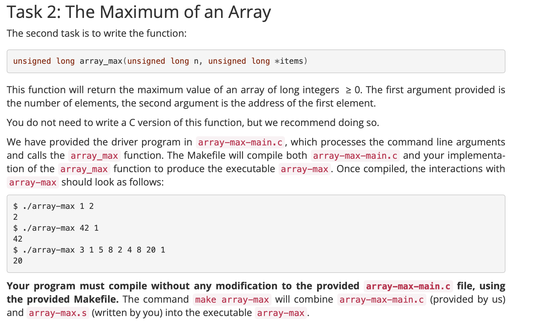 Task 2 : The Maximum of an Array The second task