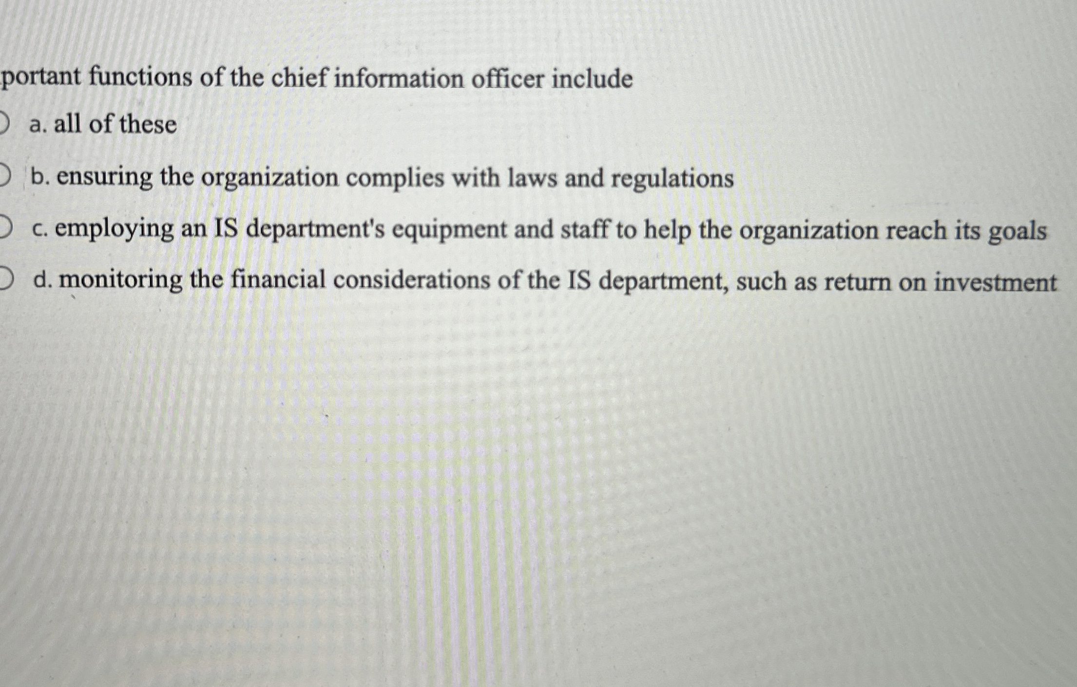 portant functions of the chief information