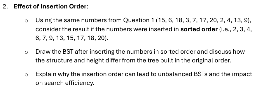2 . Effect of Insertion Order: - Using the same