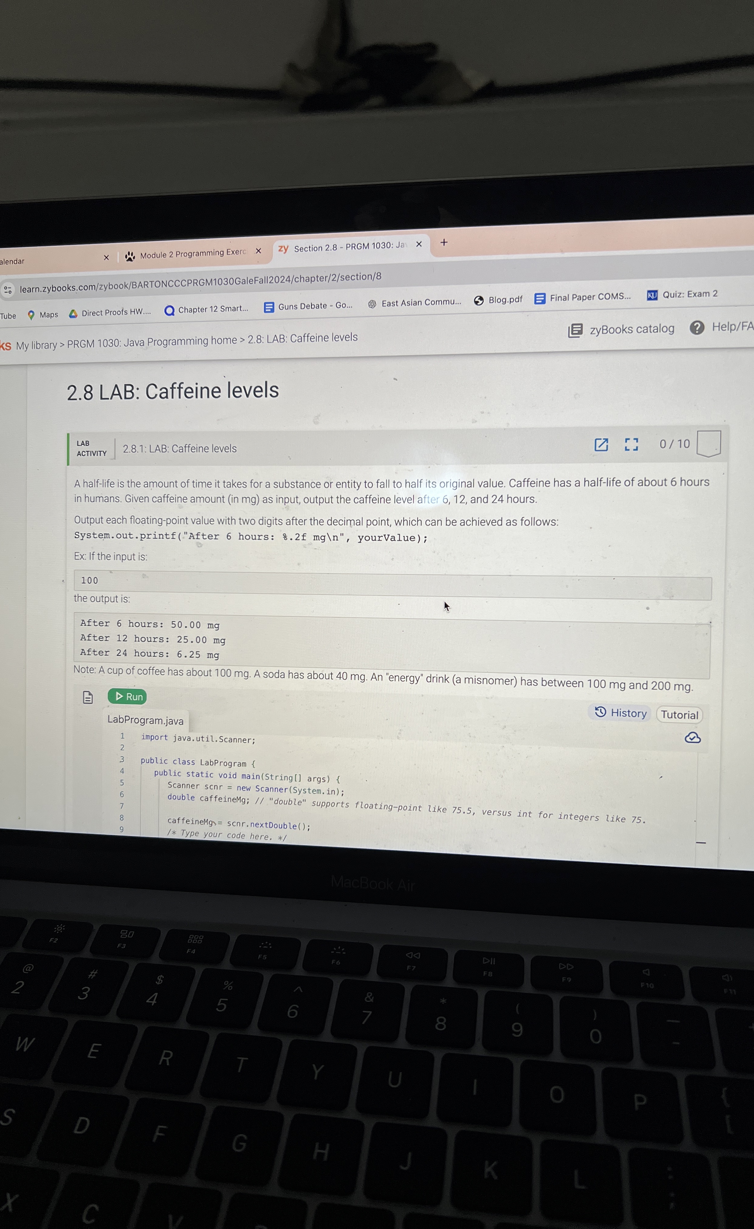 2 . 8 LAB: Caffeine levels LAB ACTIVITY 2 . 8 . 1