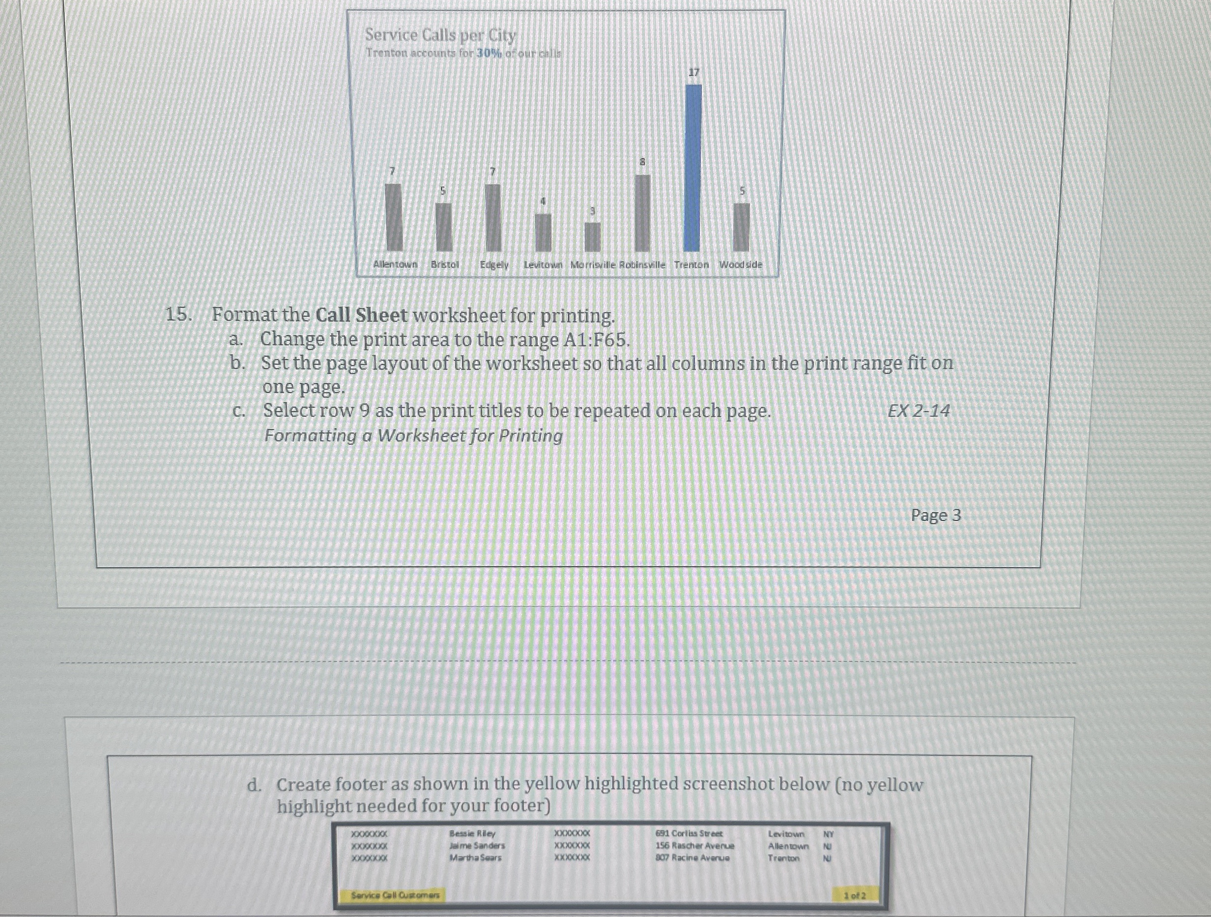 Format the Call Sheet worksheet for printing. a .