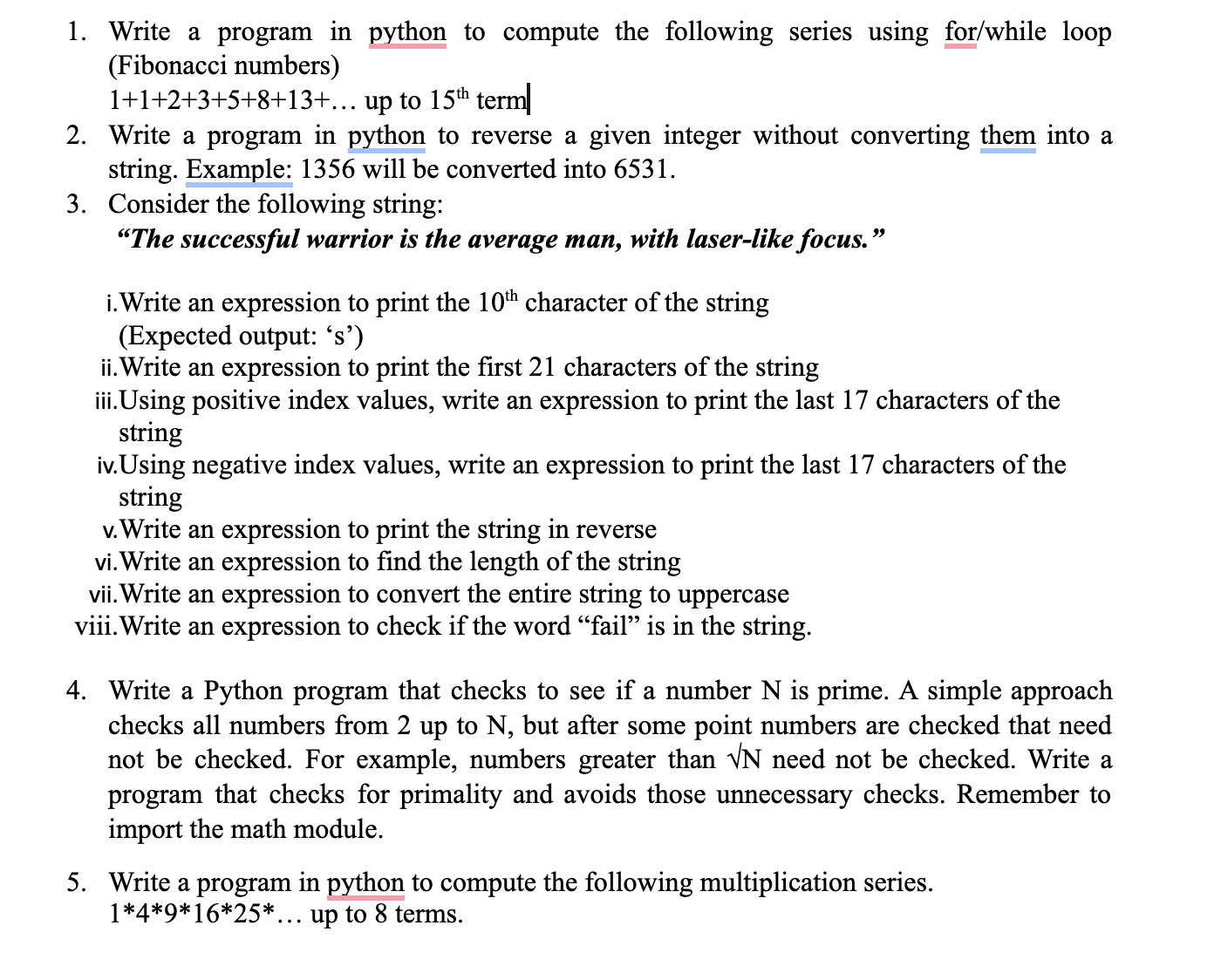 1 . Write a program in python to compute the