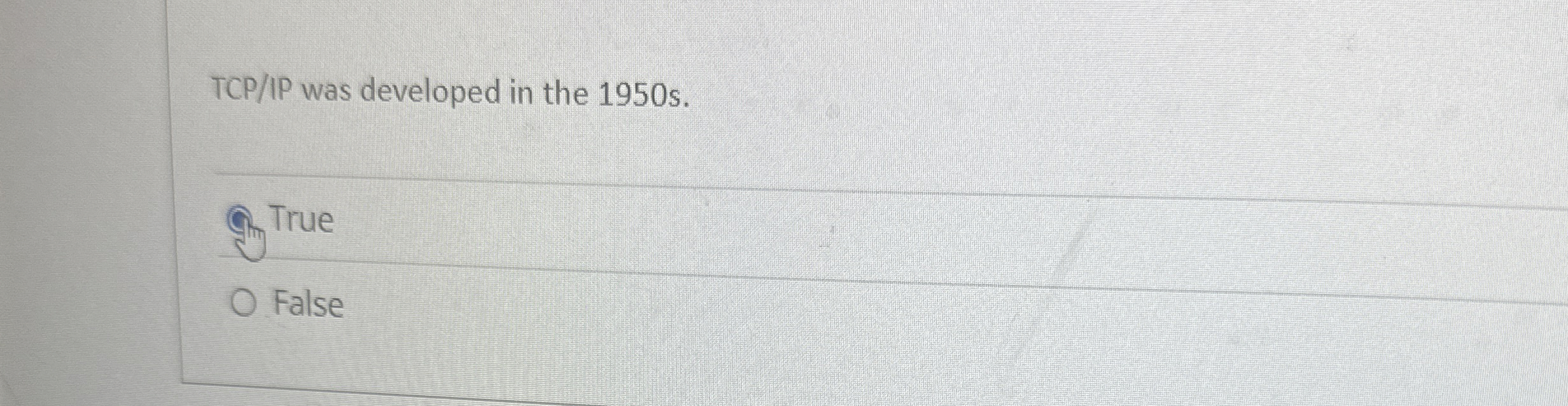TCP / IP was developed in the 1 9 5 0 s . True