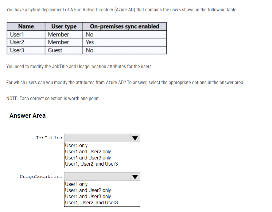 You have a hybrid deployment of Azure Active