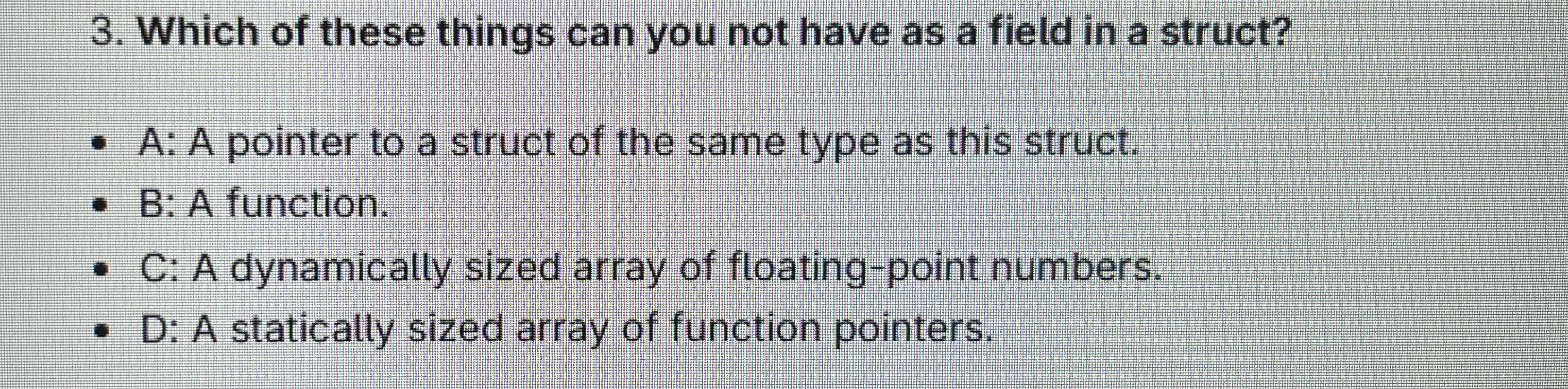 Which of these things can you not have as a field