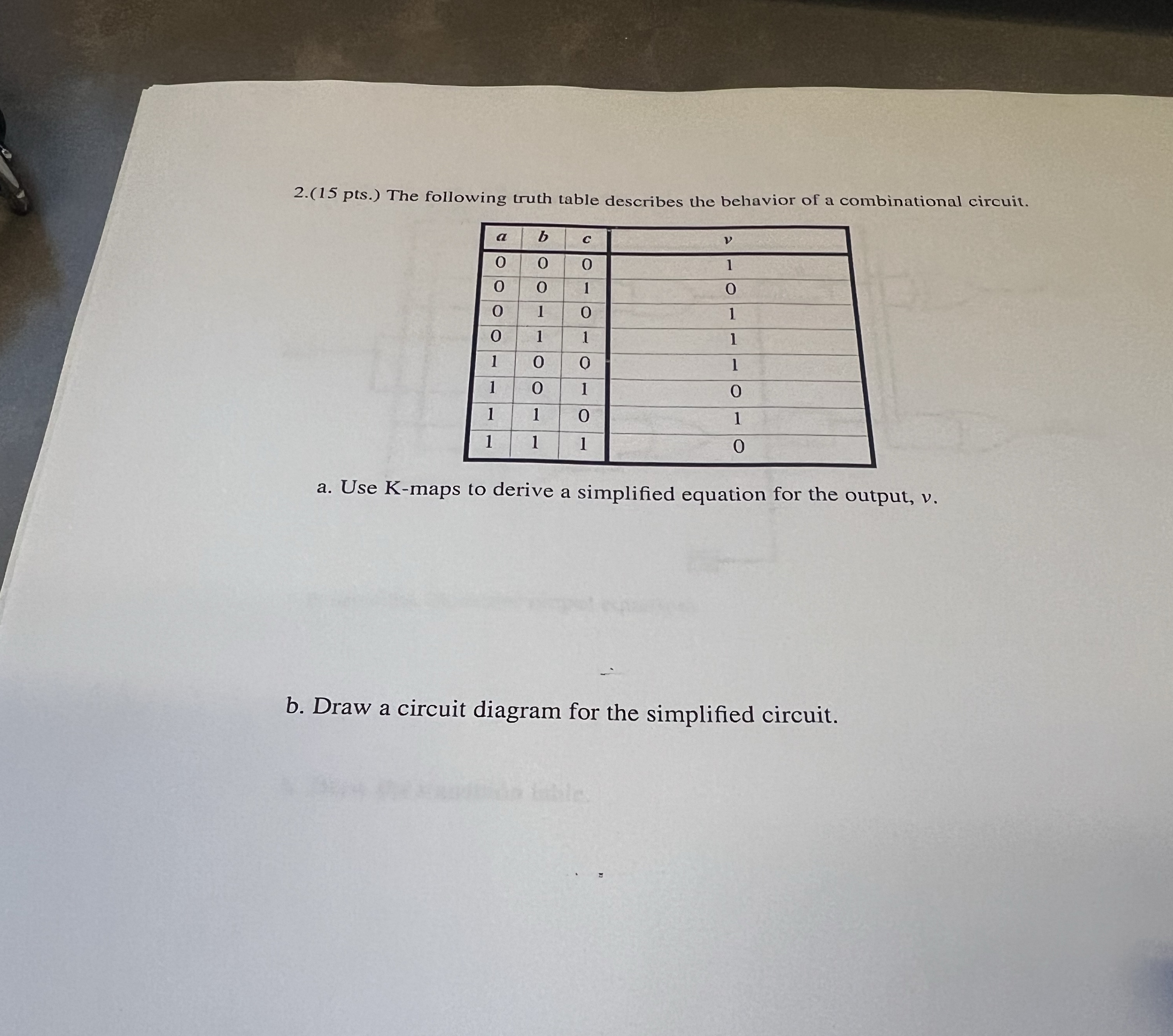 ( 1 5 pts . ) The following truth table describes