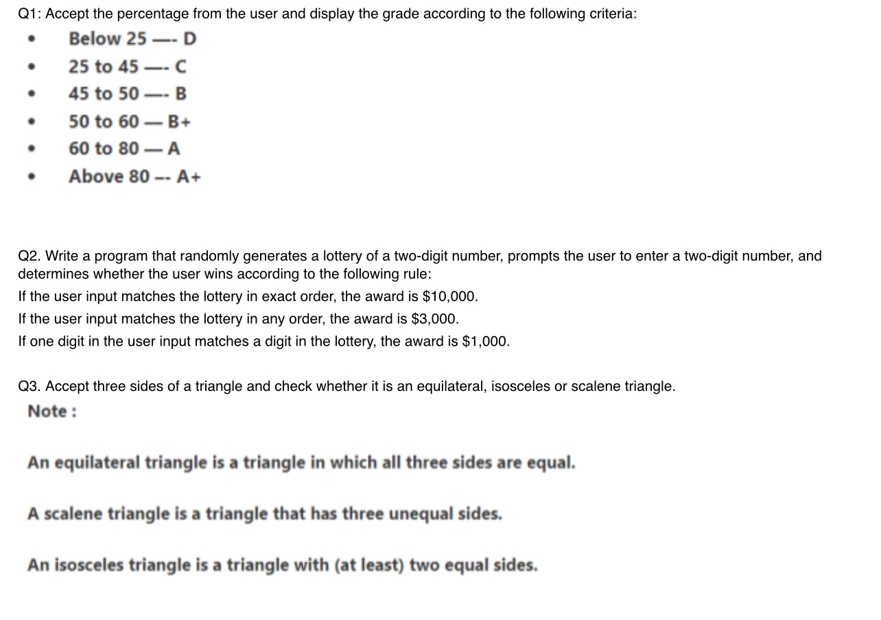 Q 1 : Accept the percentage from the user and