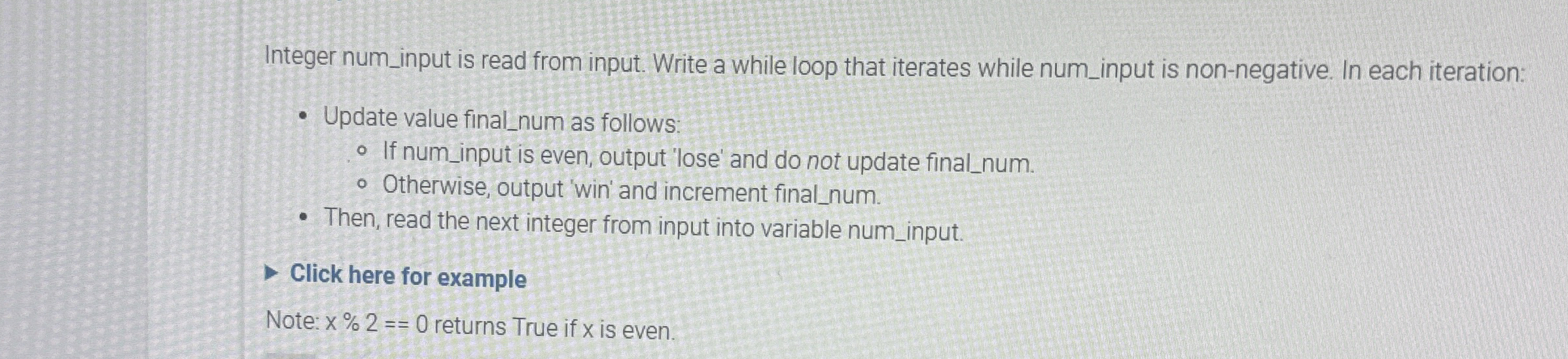 Integer num _ input is read from input. Write a