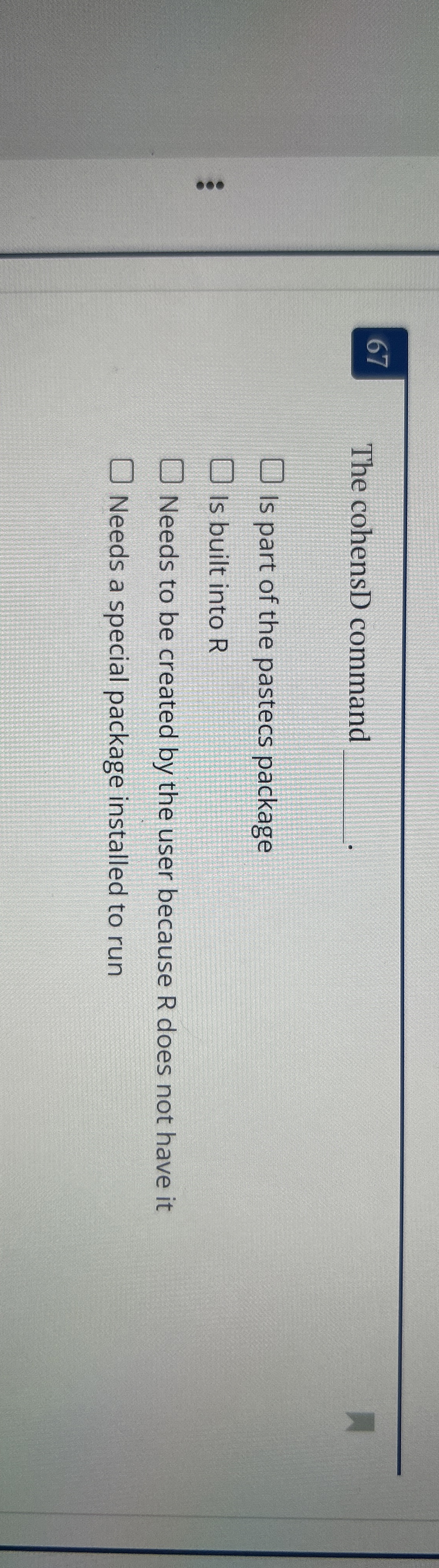 6 7 The cohensD command q , Is part of the