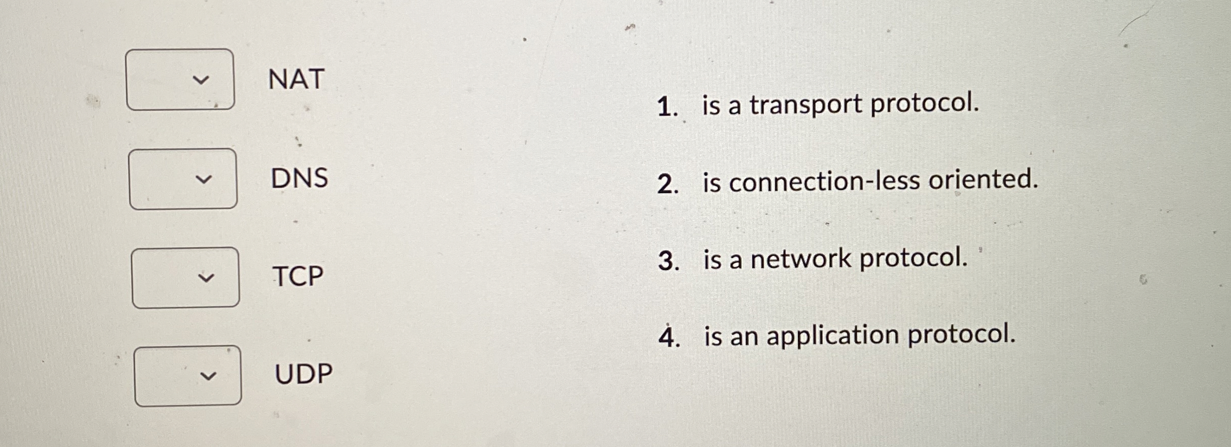 NAT DNS TCP UDP is a transport protocol. is