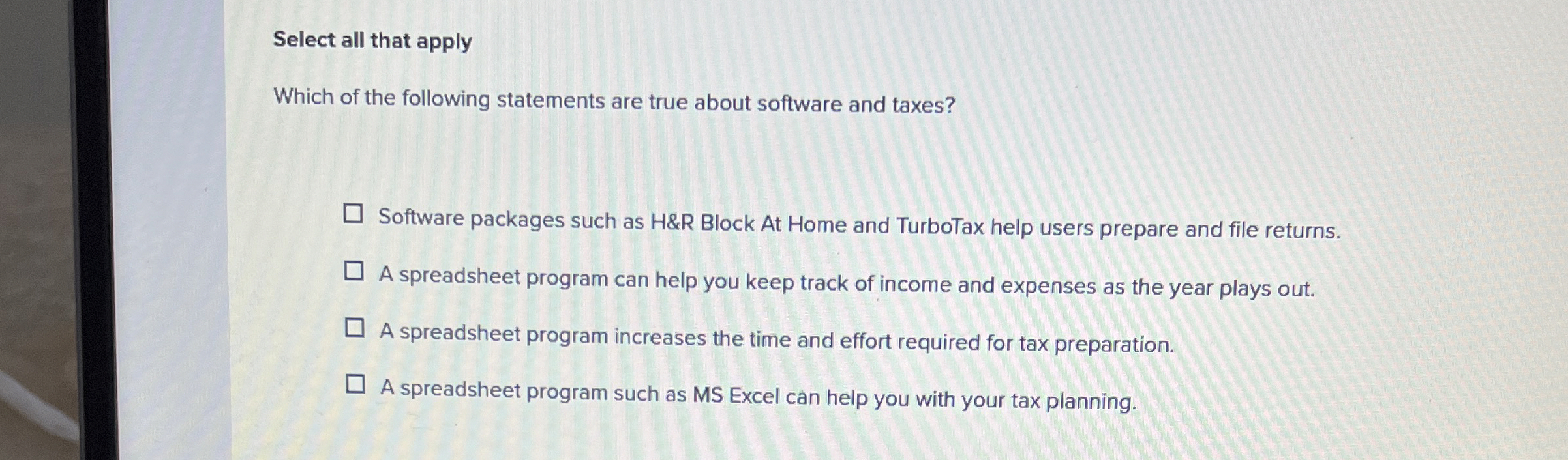 Select all that apply Which of the following