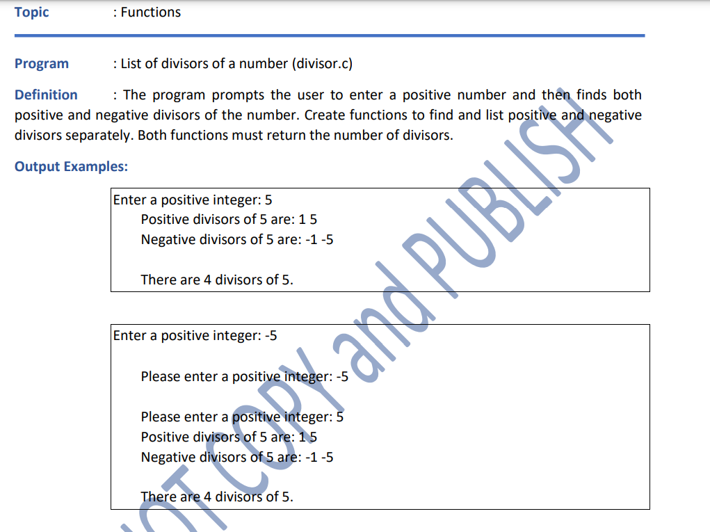 Program : List of divisors of a number ( divisor