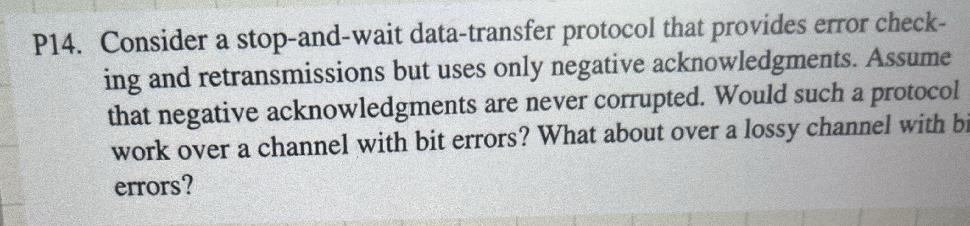 P 1 4 . Consider a stop - and - wait data -