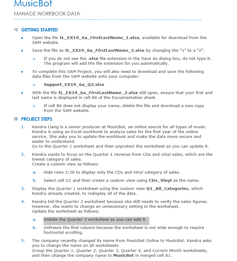 MANAGE WORKBOOK DATA GETTING STARTED - Open the