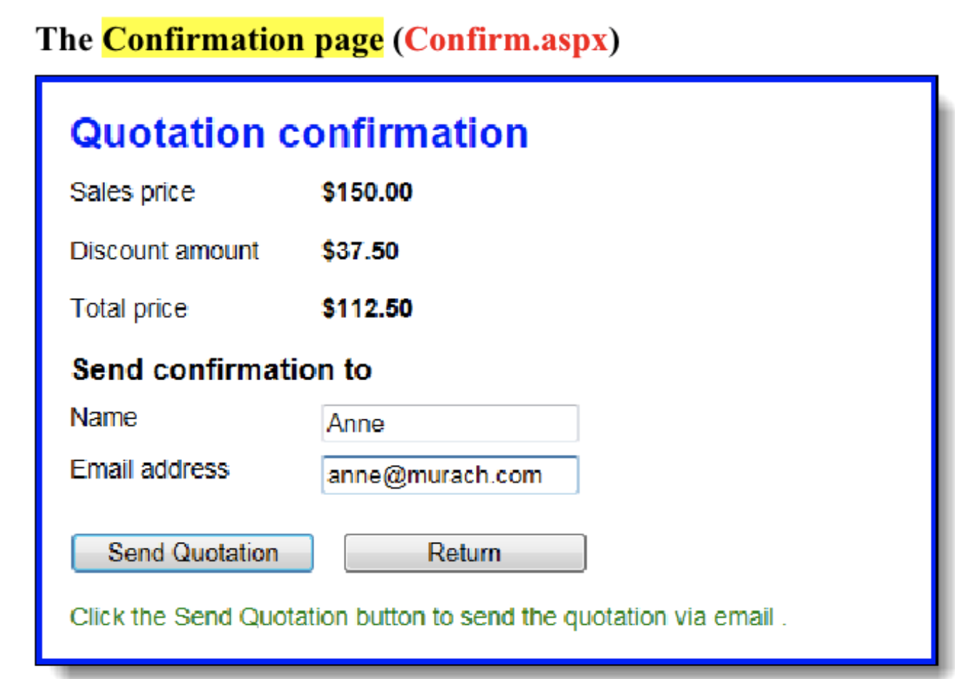 The Confirmation page ( Confirm . aspx )