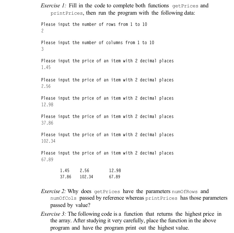C + + \ \ Exercise 1 : Fill in the code to