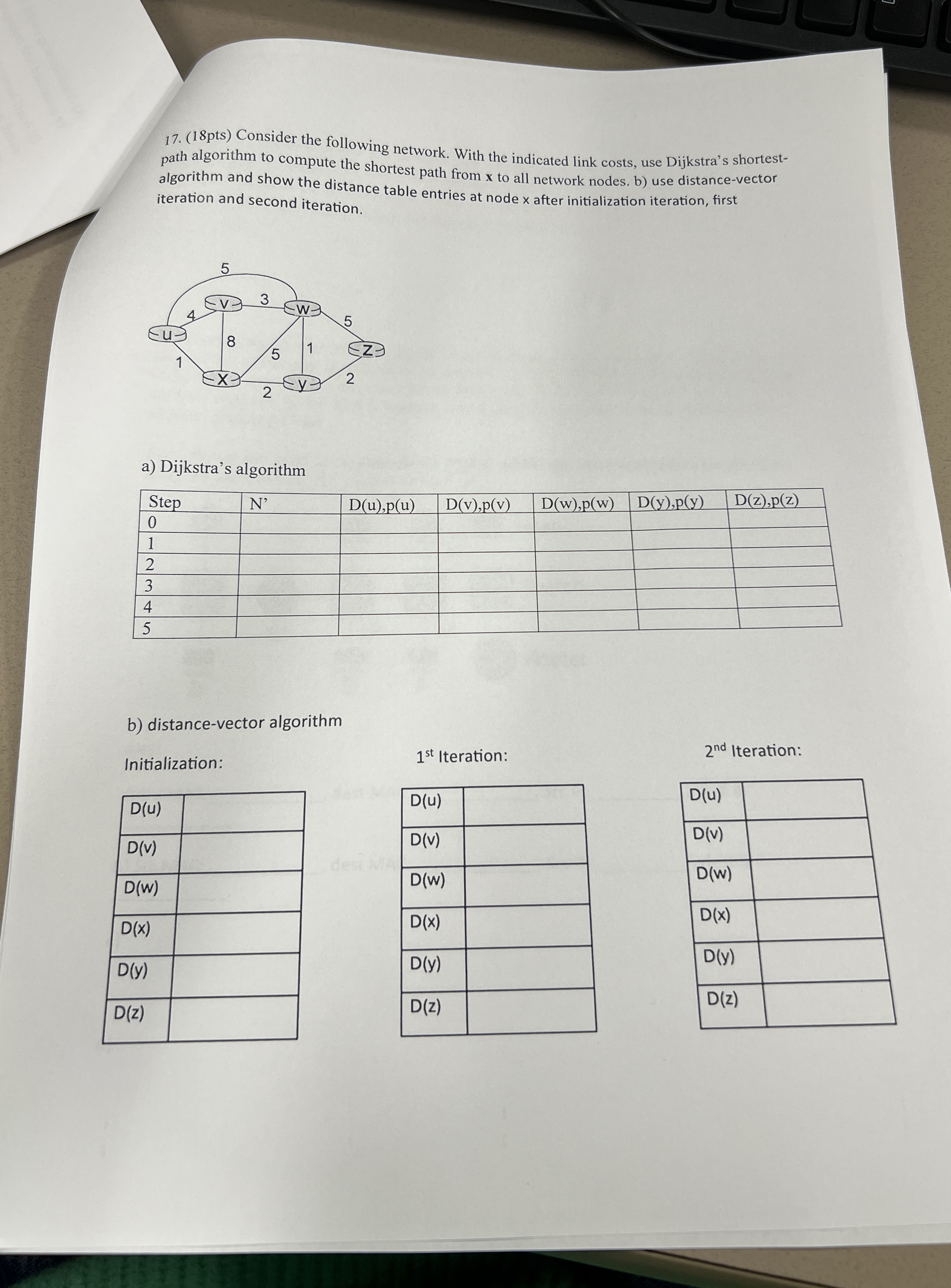 ( 1 8 pts ) Consider the following network. With