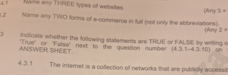 Name any THREE types of websites. Name any TWO