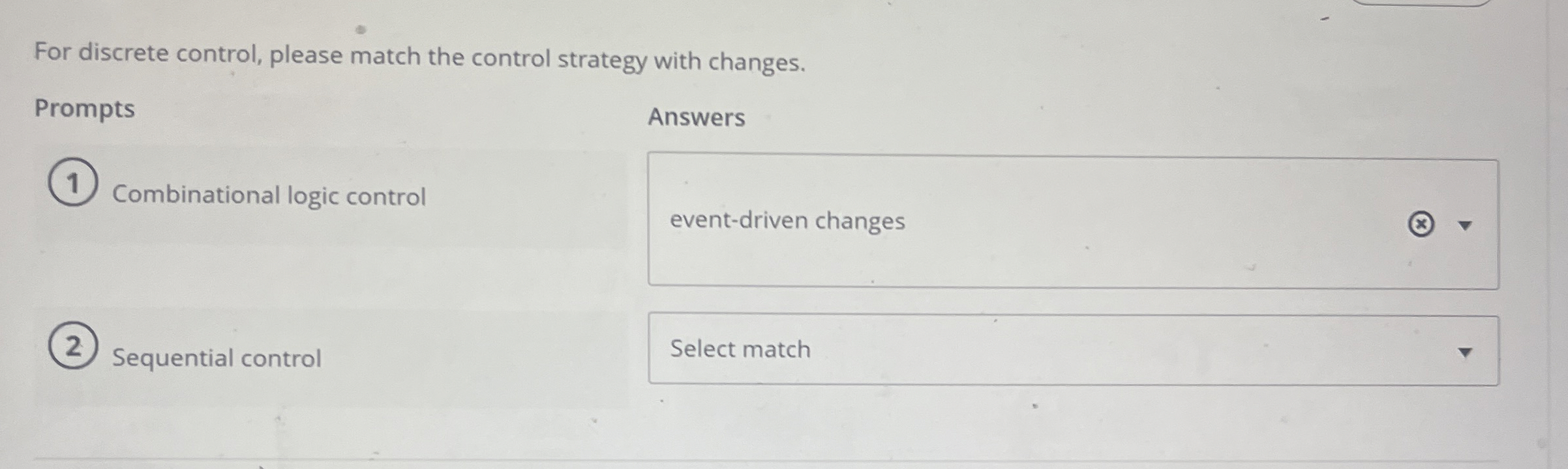 For discrete control, please match the control