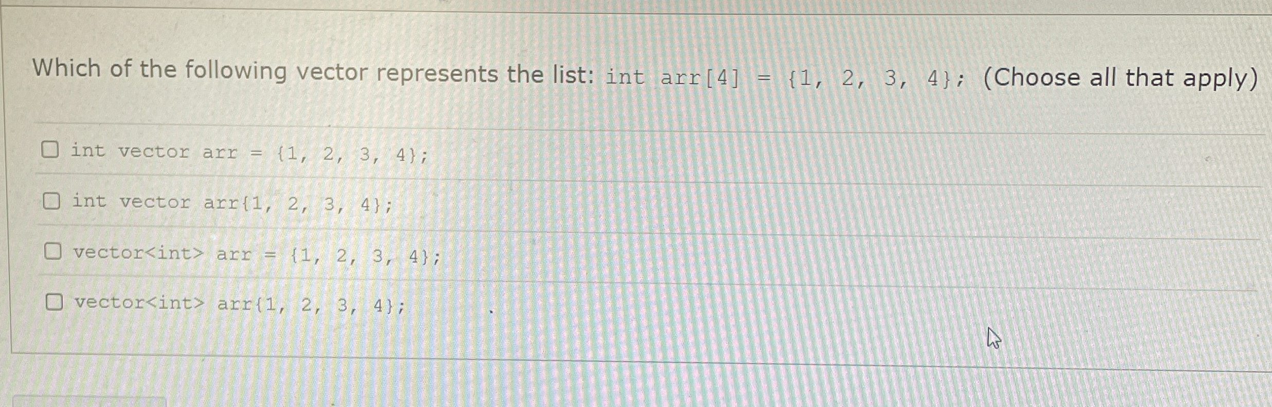 Which of the following vector represents the