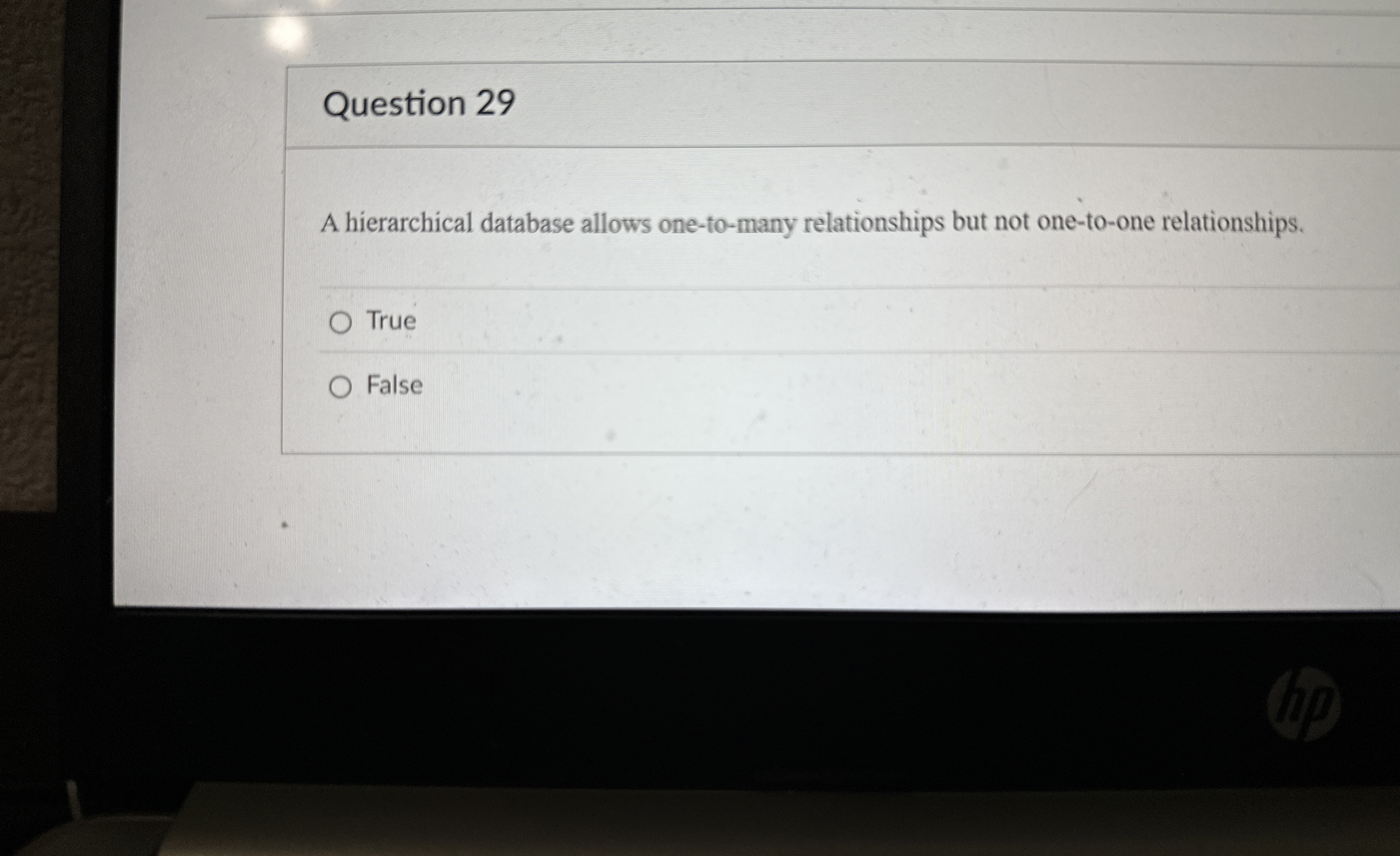 Question 2 9 A hierarchical database allows one -