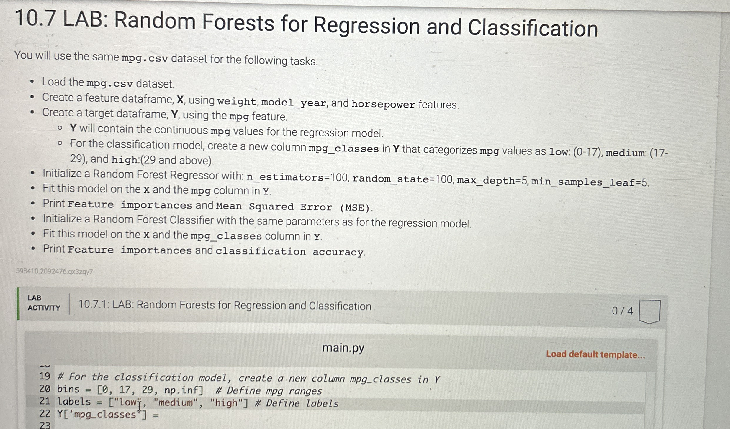 1 0 . 7 LAB: Random Forests for Regression and