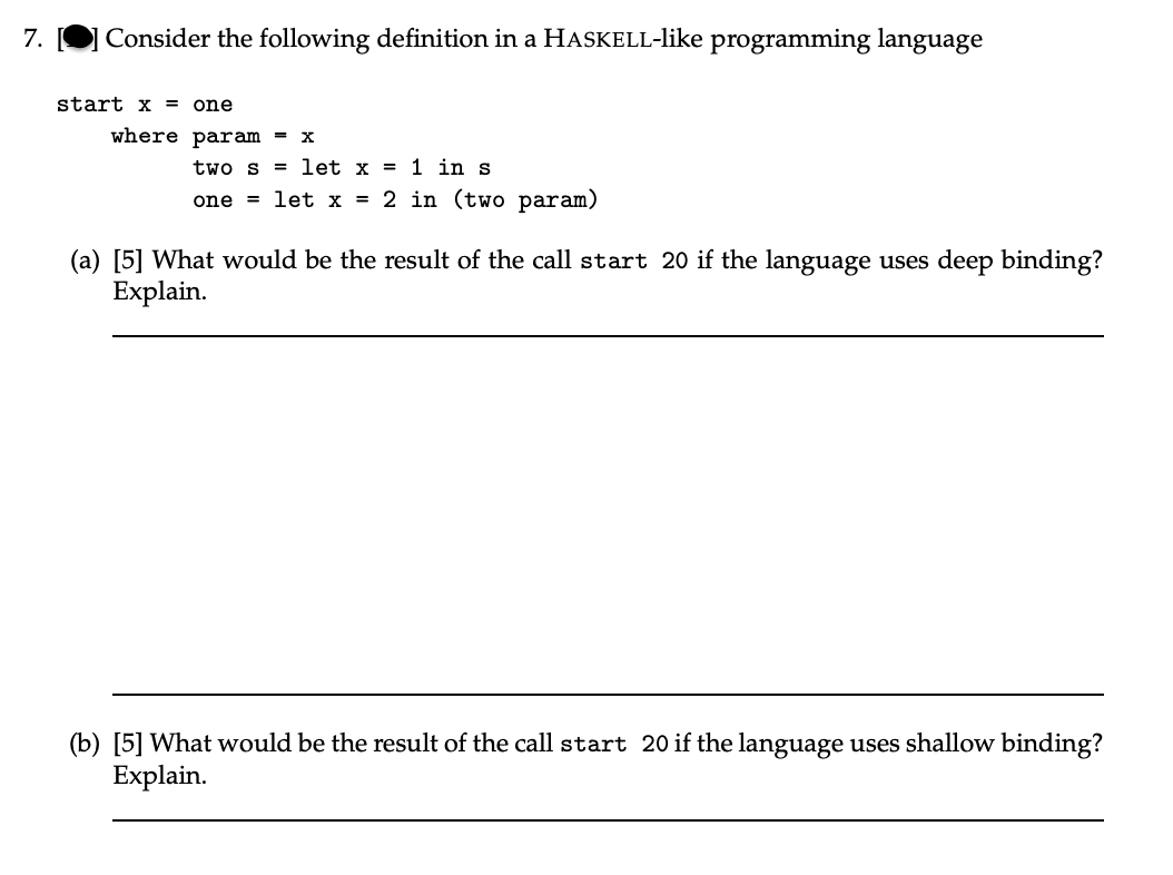 7 . Consider the following definition in a