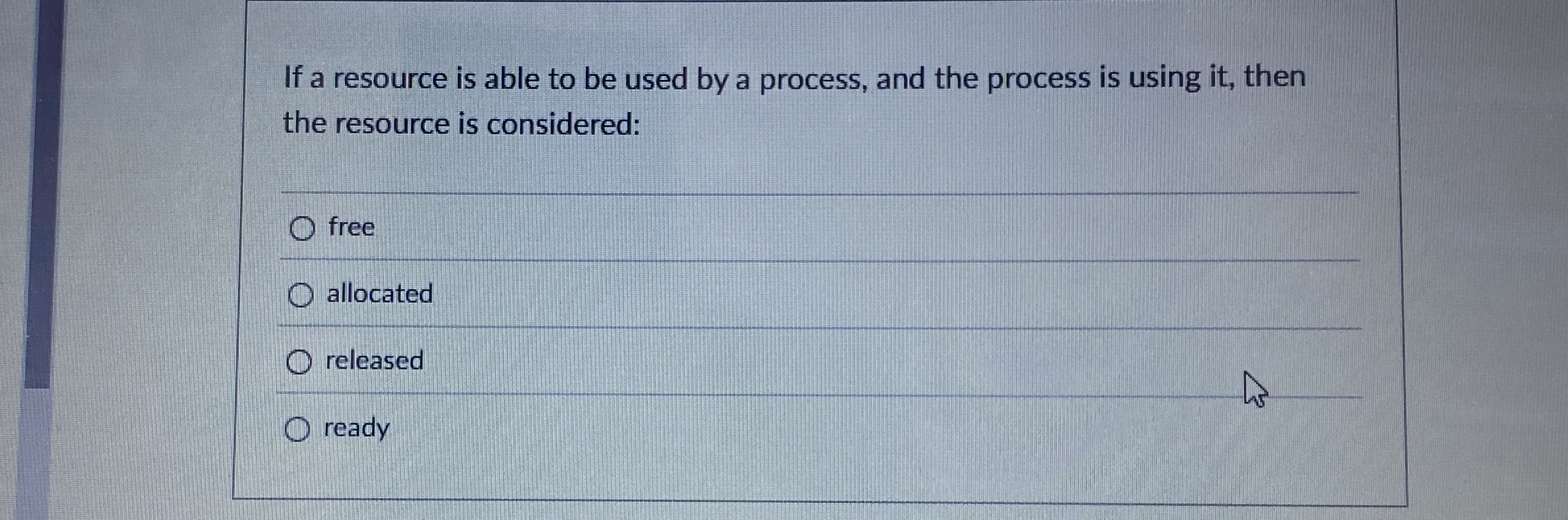 If a resource is able to be used by a process,