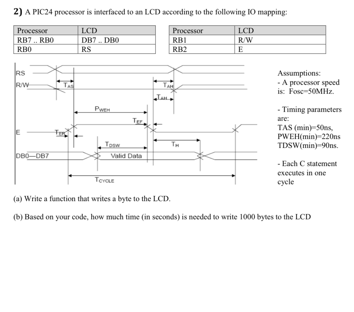 A PIC 2 4 processor is interfaced to an LCD