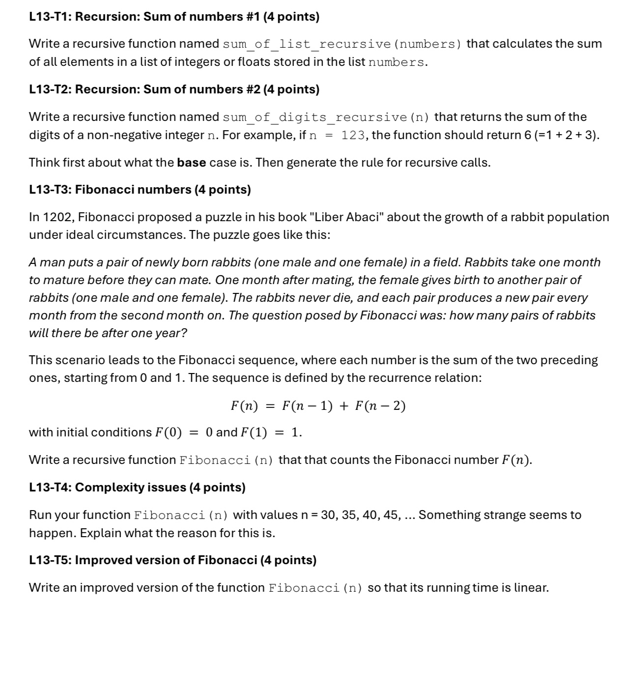 L 1 3 - T 1 : Recursion: Sum of numbers # 1 ( 4