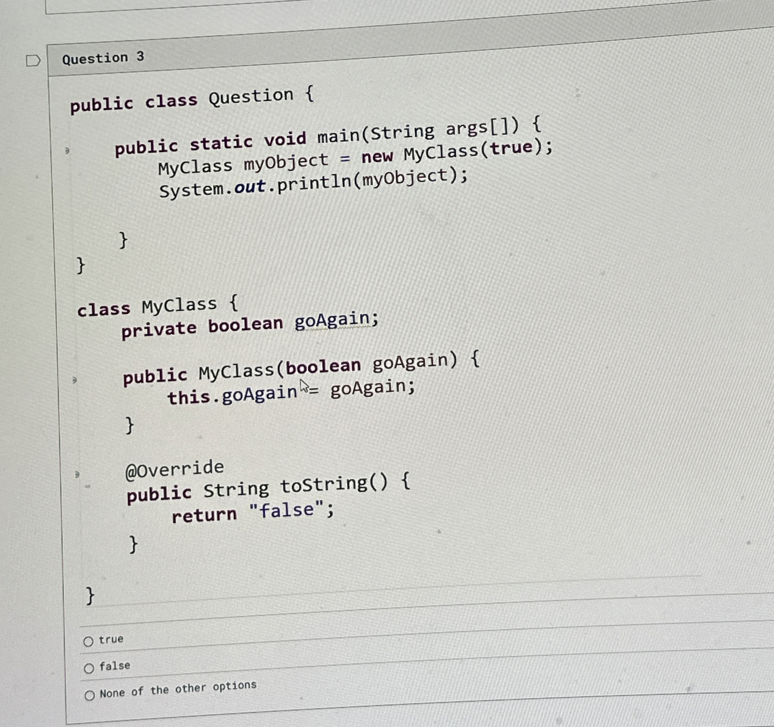 Question 3 public class Question { public static
