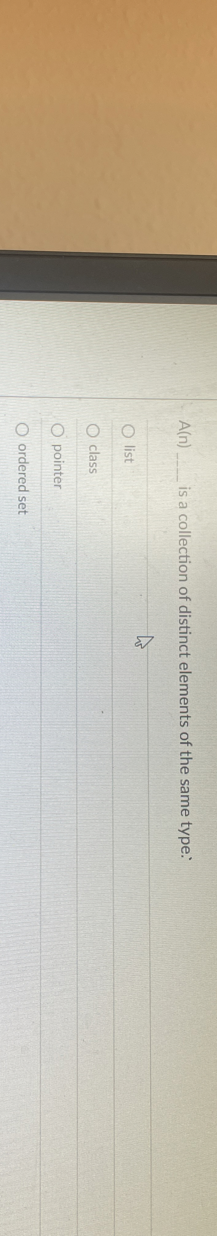 A ( n ) is a collection of distinct elements of