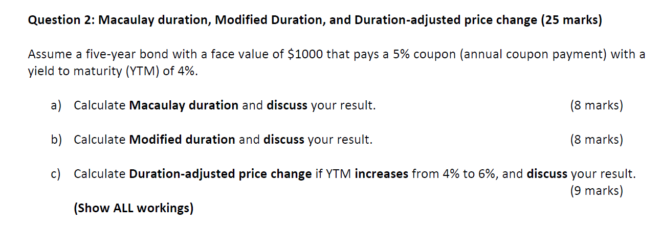 Macaulay duration, Modified Duration, and