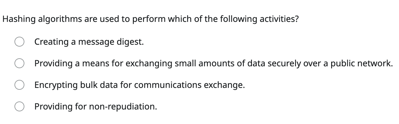 Hashing algorithms are used to perform which of