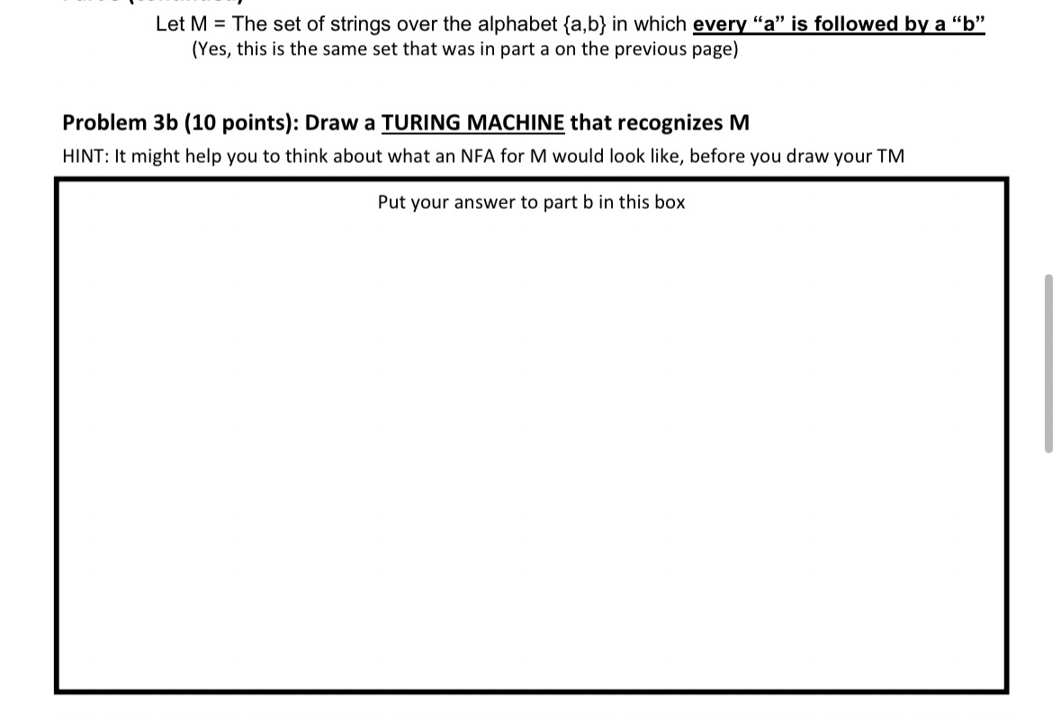 Let M = The set of strings over the alphabet { a