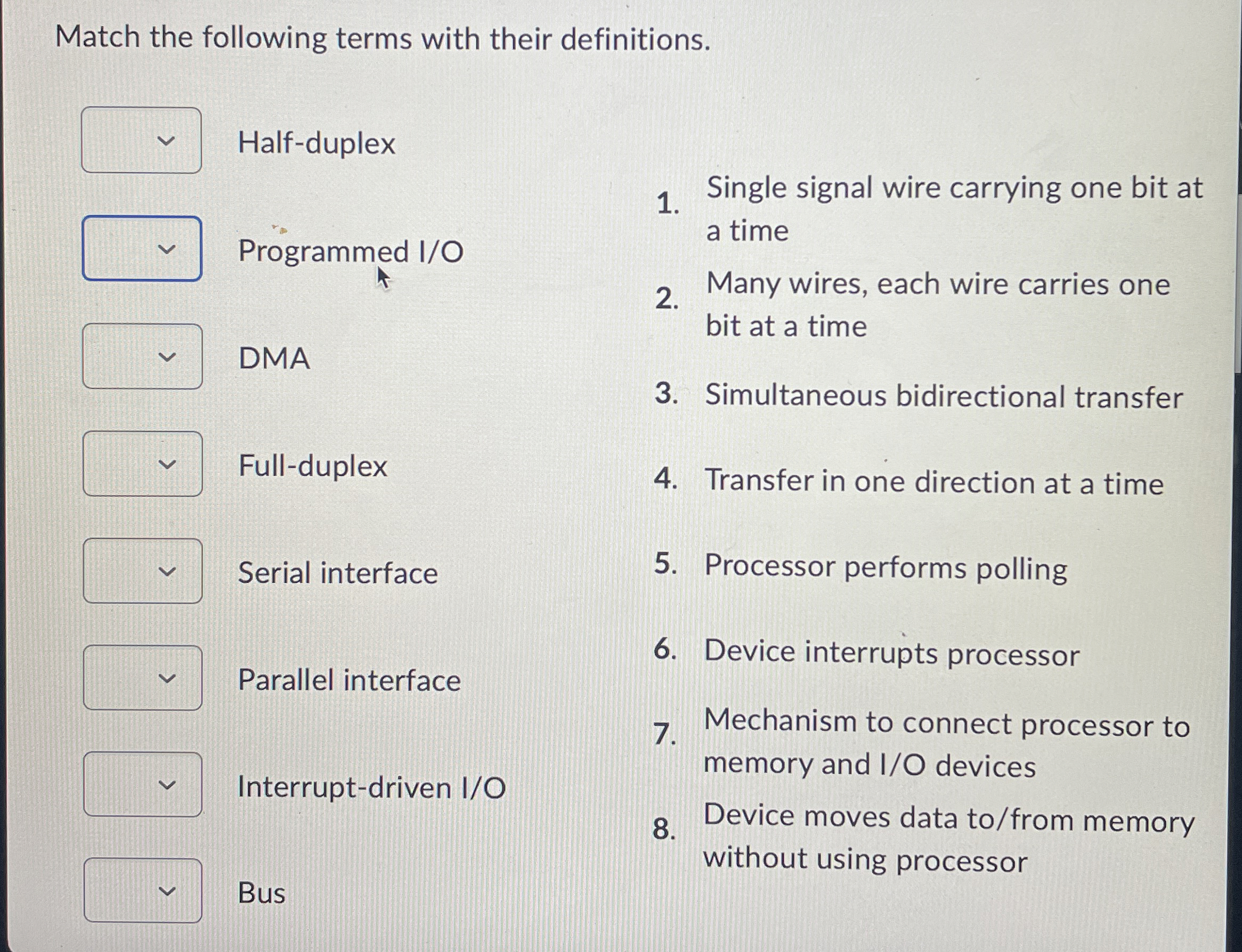 Match the following terms with their definitions.