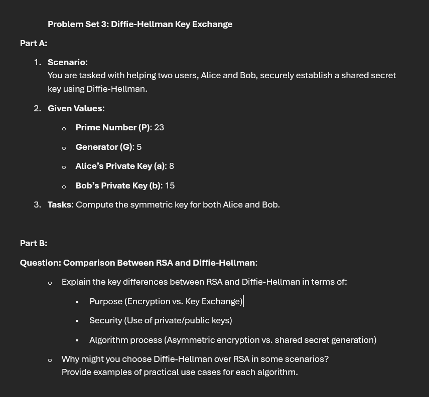 Problem Set 3 : Diffie - Hellman Key Exchange