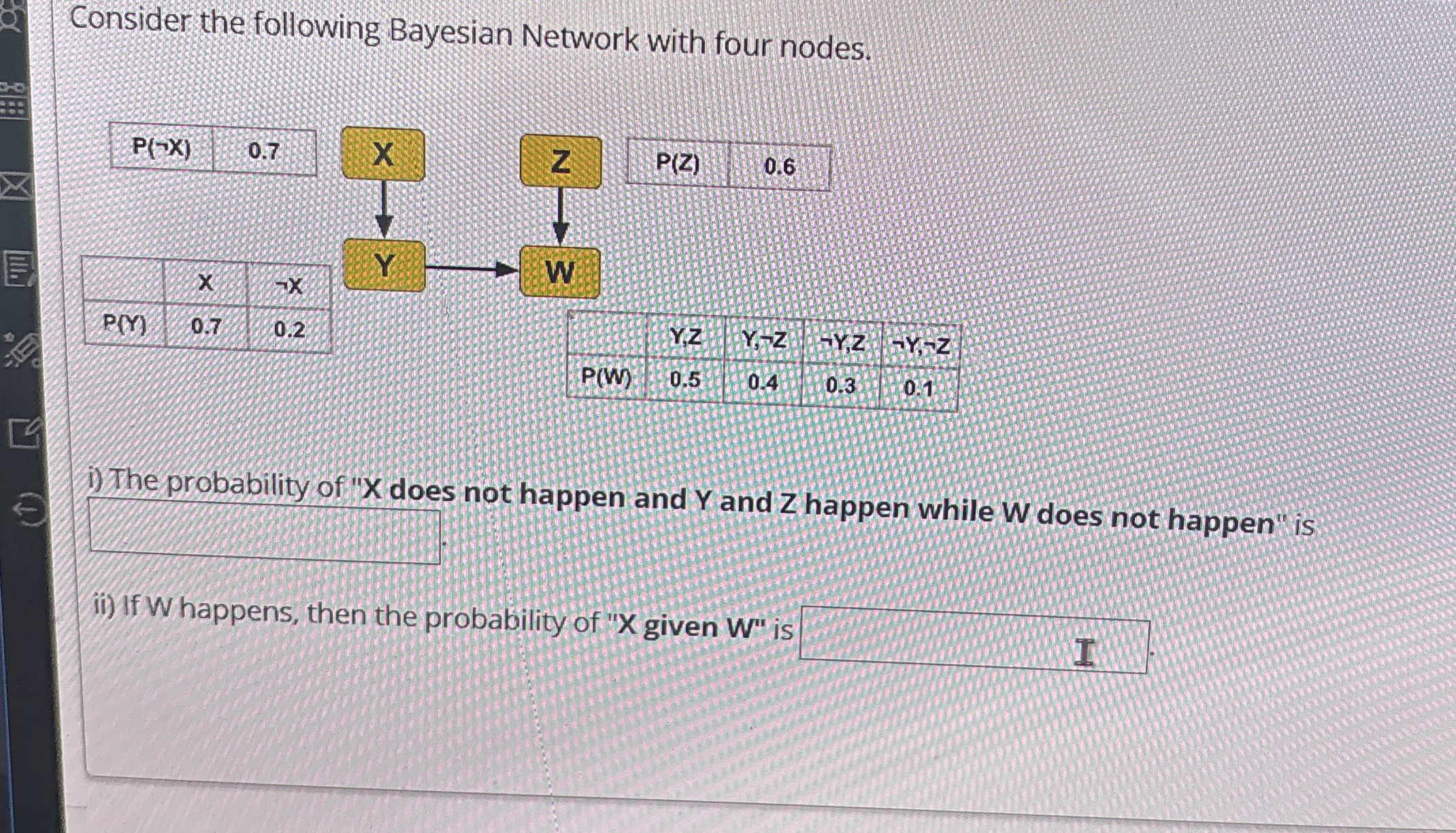 Consider the following Bayesian Network with four