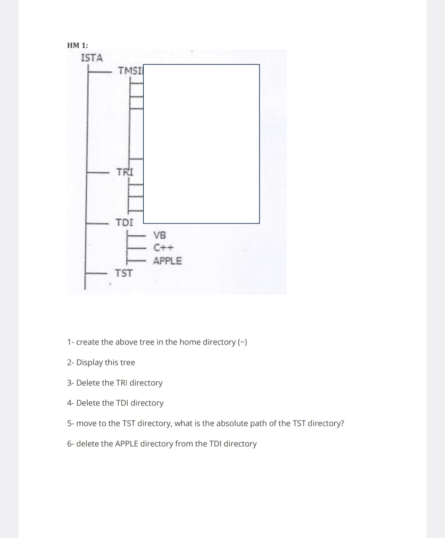 1 - create the above tree in the home directory (
